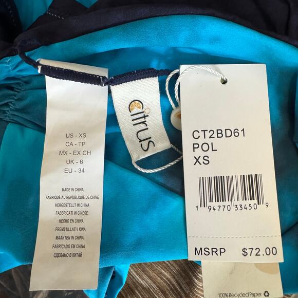 Citrus Reversible Swim Booty Shorts Size XS NWT Blue Shirred Ruched - Picture 8 of 8